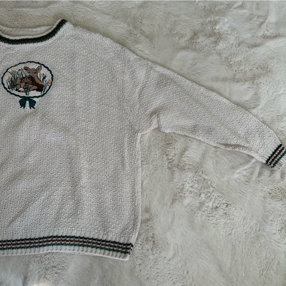 Vintage knit cream colored Fawn/ baby deer sweater - Picture 4 of 13